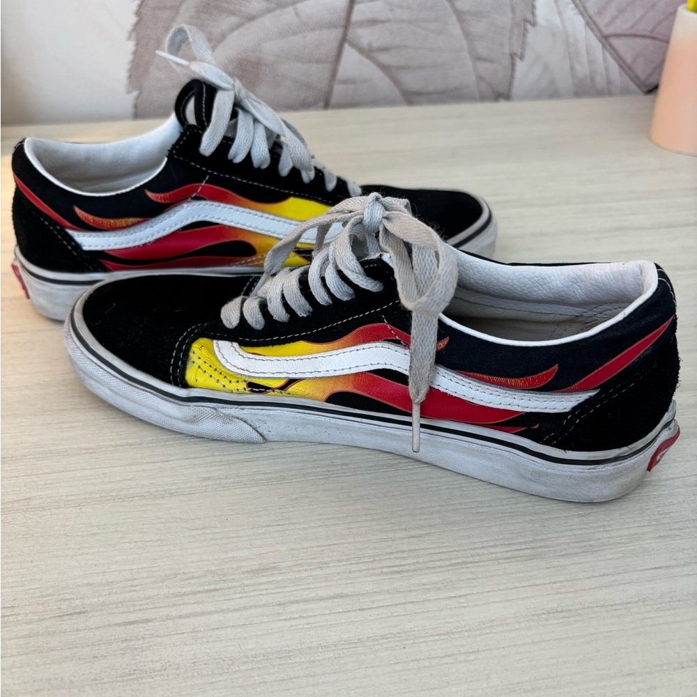 Vans Black Sneakers with Vibrant Flame Design